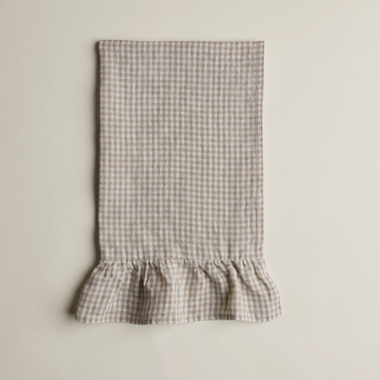 European pure linen dishcloth - Gingham with ruffle