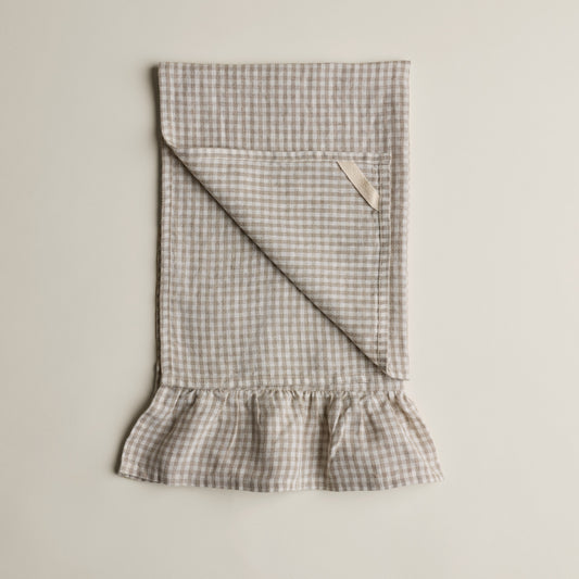 European pure linen dishcloth - Gingham with ruffle