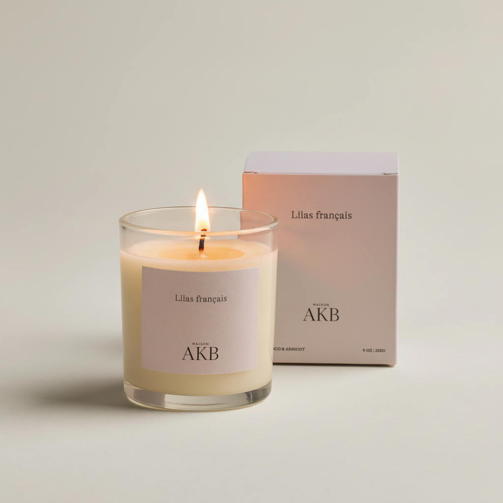 Chandelle Lilas français 9oz allumée